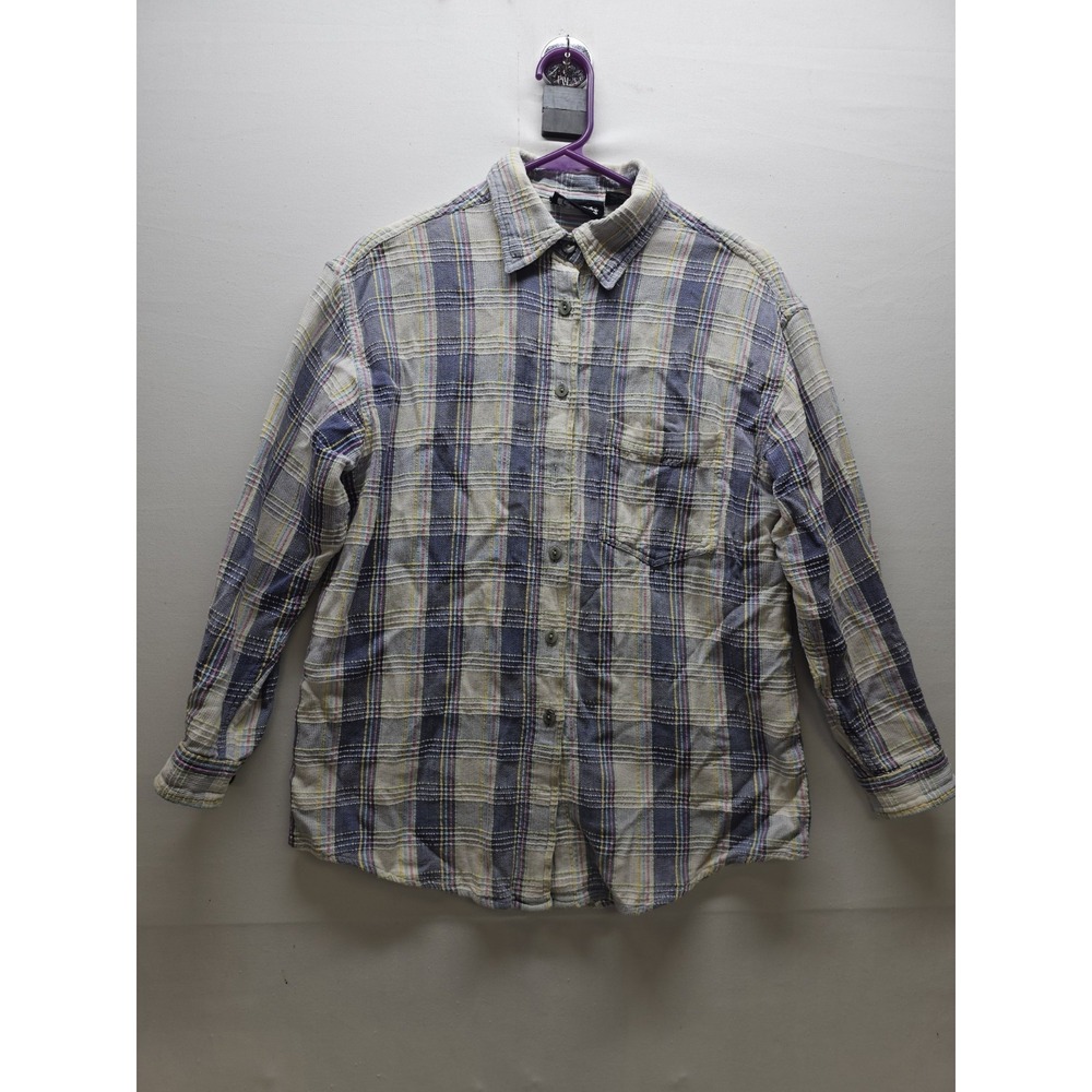 VTG 90s Women S Lemon Grass Plaid Cotton Button Front Shirt Cottagecore coastal
